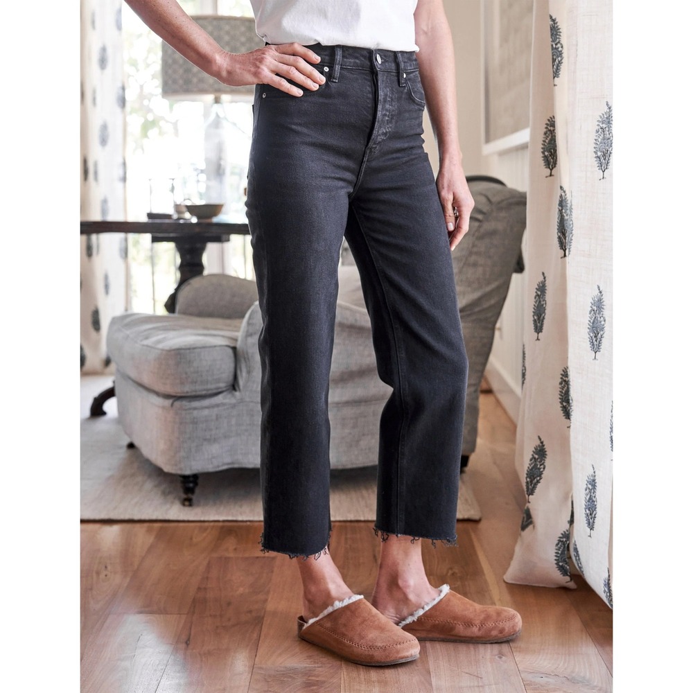 Frank & Eileen Women's Monaghan High Waisted Black Straight Leg Jeans Raw Hem 27